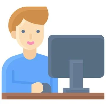 Man using computrer icon, An avatar that is related to education Stock Illustration