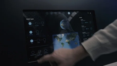 Man using control computer of the satellite orbit of spacecraft. Stock Footage 111369641