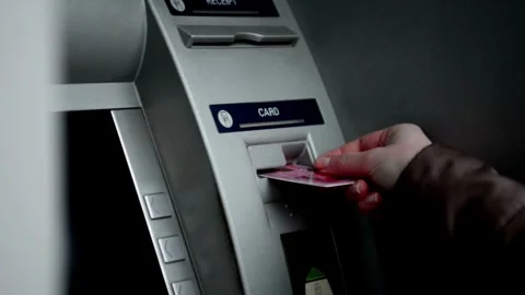 Man using an credit card inserted into ATM machine for cash withdrawal bank.. Stock Footage 272758890