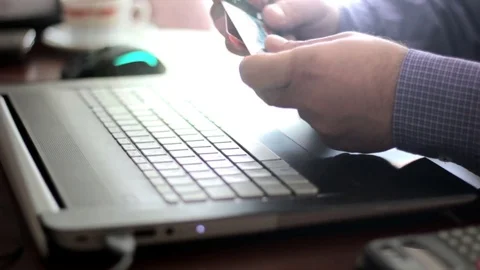 A man using credit card on-line, close-up shooting Video stock 73795560