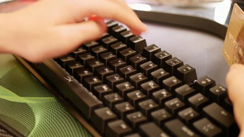 Man is using credit card for online shopping. close up view Stock Footage 160817022