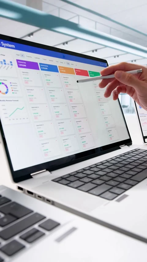 Man Using CRM Software On Laptop Stock Footage 326056790