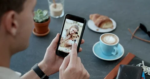 Man using dating social app, finding romance love connection Video stock 90290449
