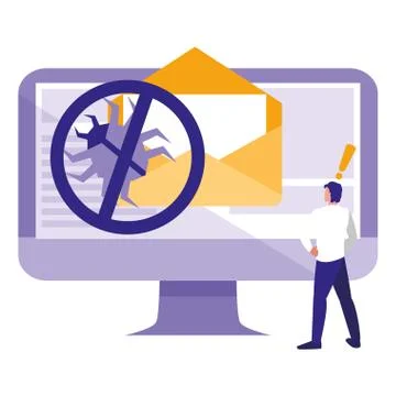 Man using desktop with bug in email Stock Illustration