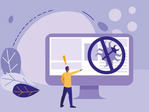 Man using desktop with bug in email Stock Illustration