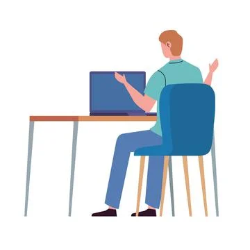 Man using desktop computer Stock Illustration