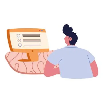 Man using desktop computer 스톡 일러스트