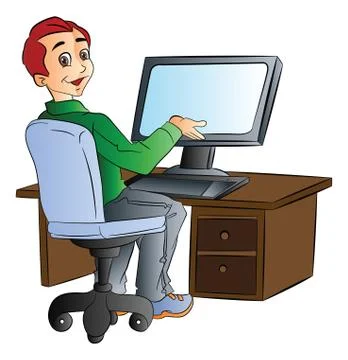 Man Using a Desktop Computer, illustration 스톡 일러스트