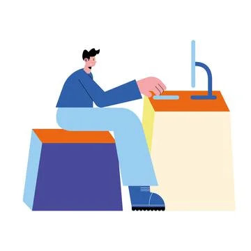 Man using desktop イラスト素材