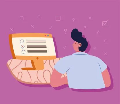 Man using desktop online test 스톡 일러스트