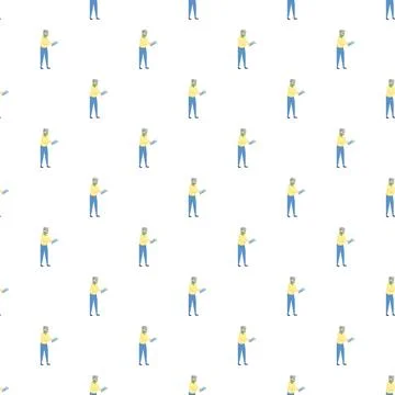 Man using device, repeat seamless pattern background 스톡 일러스트