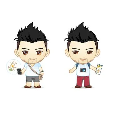 Man using digital map on smartphone Stock Illustration