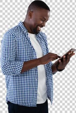 Man using digital tablet against white background Stock Photos