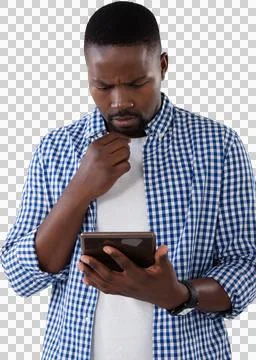Man using digital tablet against white background Stock Photos