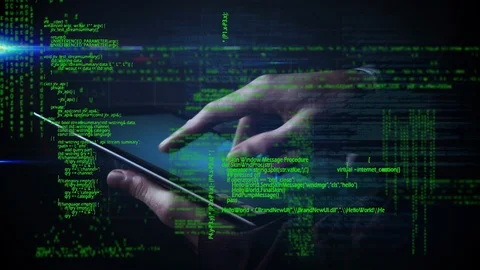 Man using digital tablet and program codes Stock Footage 107702486