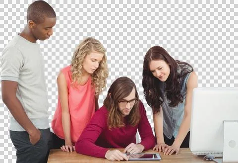 Man using digital tablet with business team Foto stock