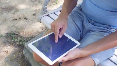 Man using digital tablet computer Video stock 81899968