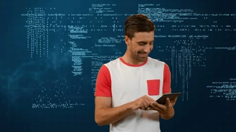 Man using a digital tablet Video stock 107774214