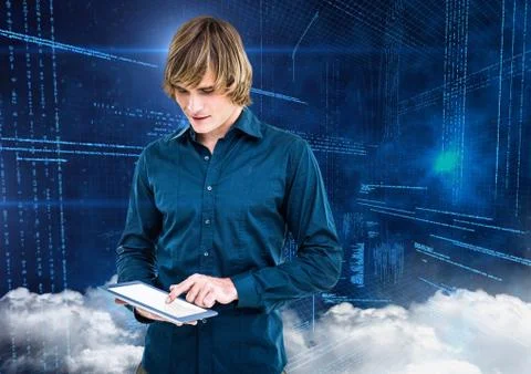 Man using digital tablet 스톡 사진