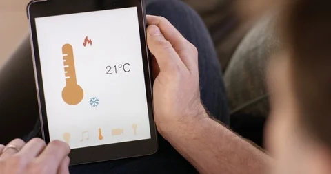 Man using Digital Tablet with Smart Home-Automation Stock Footage 86294781