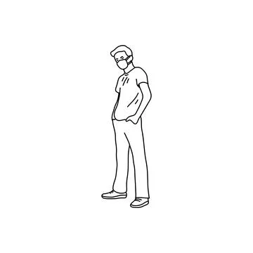 Man using disposable face mask vector illustration sketch hand drawn with bla Stock Illustration
