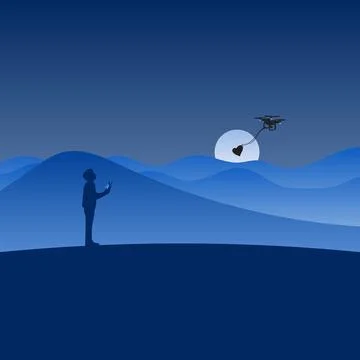Man using drone to send heart shape to his lover in Valentine's day Stock Illustration