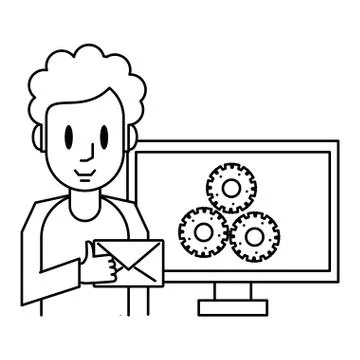 Man using email with computer Stock Illustration
