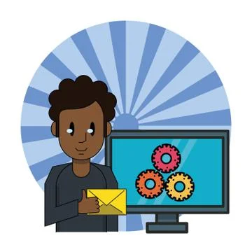 Man using email with computer Illustrazione stock