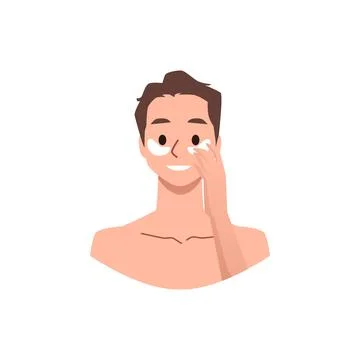 Man using eye patches as step of skincare routine, flat vector illustration 库存插图