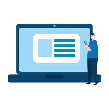 Man using face mask with laptop computer Stock Illustration