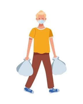 Man using face mask with shopping bags in supermarket Illustration