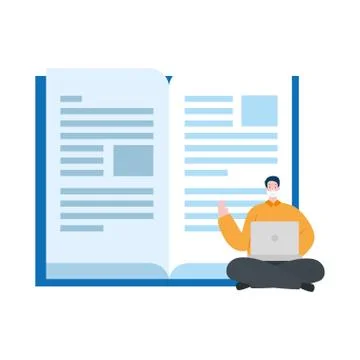 Man using face mask studying online Illustrazione stock