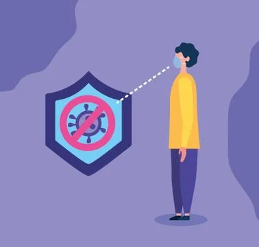 Man using face masks with stop covid19 signal in shield Stock Illustration