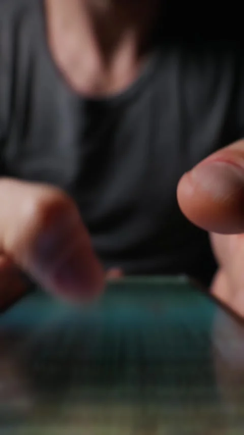 Man Using Fingers to Scroll and Tap on Touchscreen Smartphone Close Up Stock Footage 339366659