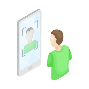 Man Using Front Camera on His Smartphone Vector Isometric Illustration Stock Illustration