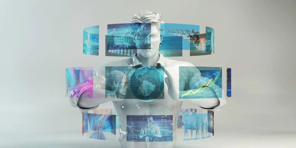 Man Using Futuristic Graphical User Interface Illustrazione stock