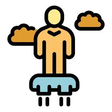 Man using futuristic personal transportation device flying in sky Stock Illustration