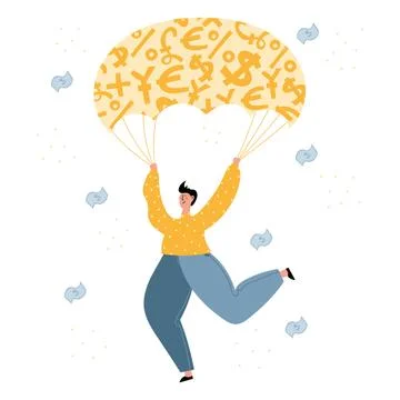 Man using golden parachute Stock Illustration