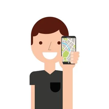 Man using gps application Stock Illustration