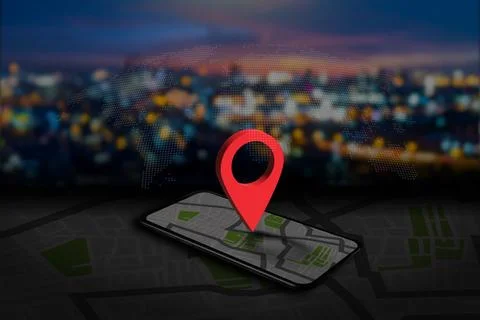 Man using gps navigation on smartphone GPS Map to Route Destination network.. Foto stock