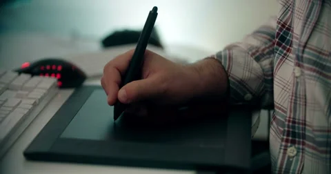 Man Using Graphic Tablet Stock Footage 51336189