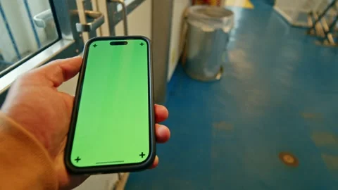Man Using Green Screen Smartphone Inside Ferry With Passengers Stock Footage 326173391