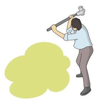 Man using hammer on yellow blank space illustration vector hand drawn Stock Illustration