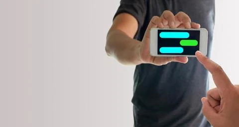 A man using hand holding the smartphone with blank message template Stock Photos