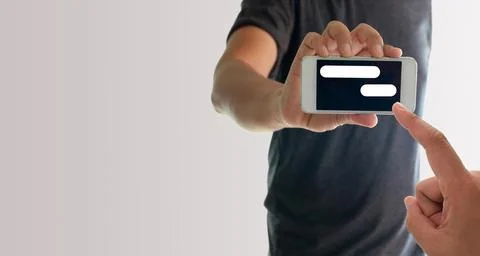 A man using hand holding the smartphone with blank message template Stock Photos