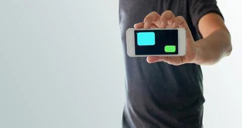 A man using hand holding the smartphone with blank message template Stock Photos