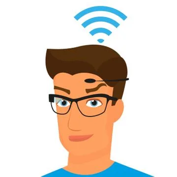 Man using head-mounted hardware technologies. Isolated on white Stock Illustration