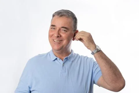 MAN USING HEADSET SMILING Stock Photos