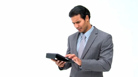 Man using his computer tablet Stock Footage 1003908