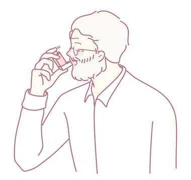 A Man Using an Inhaler for Relief from Asthma Symptoms and Managing His Stock Illustration